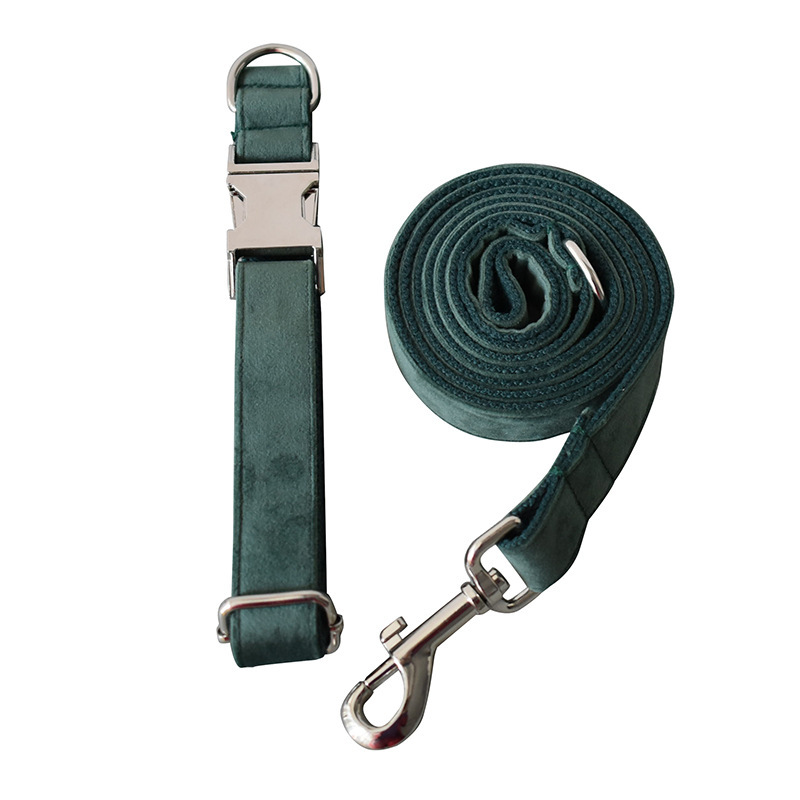 Green Velvet Dog Collar Dog Leash Pet Collar - Image 4