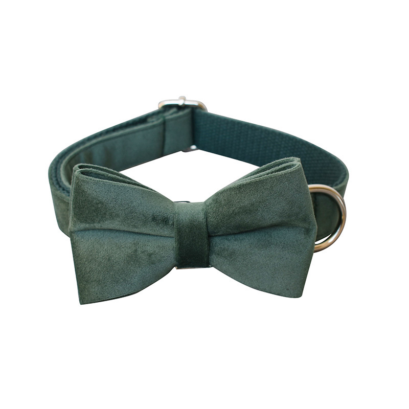 Green Velvet Dog Collar Dog Leash Pet Collar - Image 3