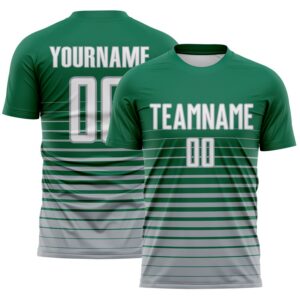 Custom Kelly Green White-Gray Gradient Pinstripe Sublimation Soccer Uniform Jersey