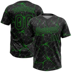 Custom Black Grass Green 3D Pattern Design Abstract Network Two-Button Unisex Softball Jersey