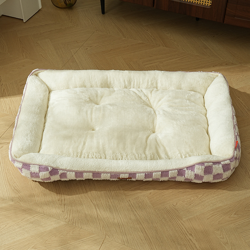 Thickened Warm Plaid PP Cotton Dog Bed - Image 4