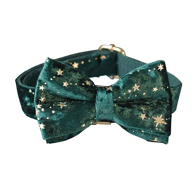 Starry Night Emerald Green Velvet Dog Collar